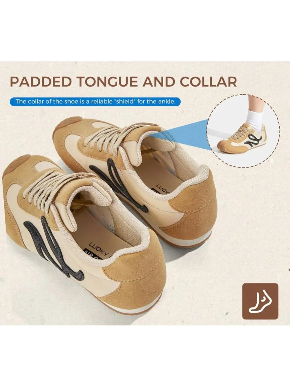 Women's Tan/Black Leather Comfortable Classic Casual Thin Sole Walking Sneakers
